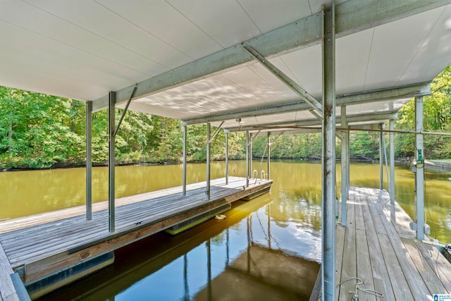 view of dock with a water view