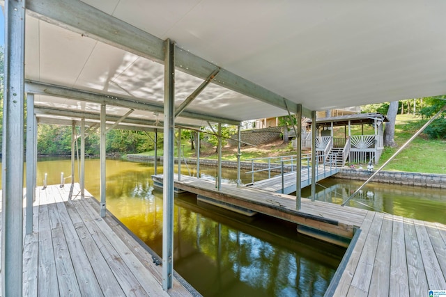 dock area with a water view