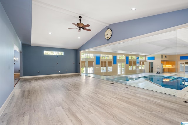 view of swimming pool with ceiling fan