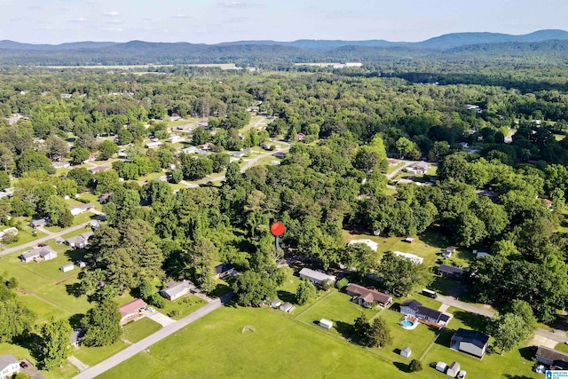 drone / aerial view featuring a mountain view