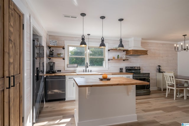 21023 Monroe Dunn Rd, Berry, AL 35546 - kitchen featuring wooden counters, sink, black electric range oven, dishwashing machine, and white cabinetry