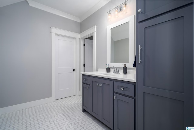 bathroom featuring vanity and crown molding