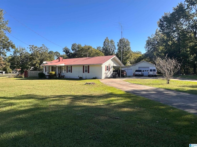 single story home featuring a front yard