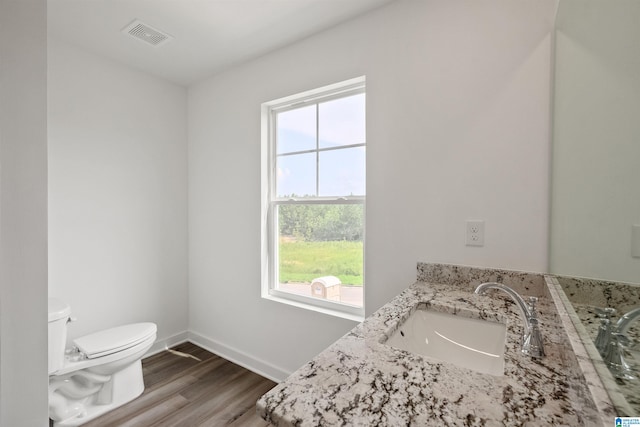 bathroom with hardwood / wood-style floors, sink, and toilet