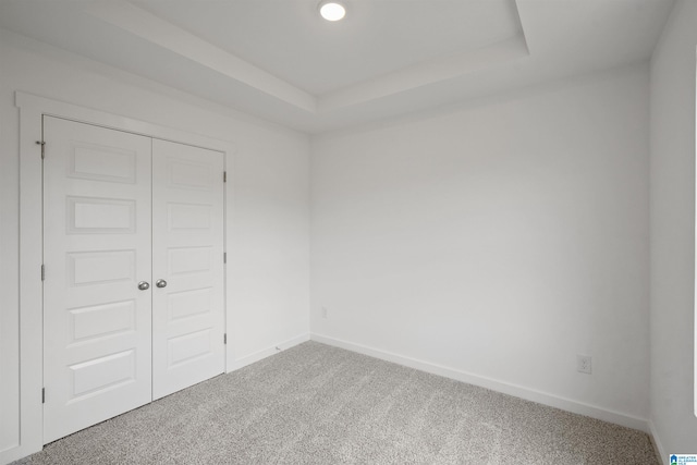 interior space featuring a raised ceiling and carpet flooring