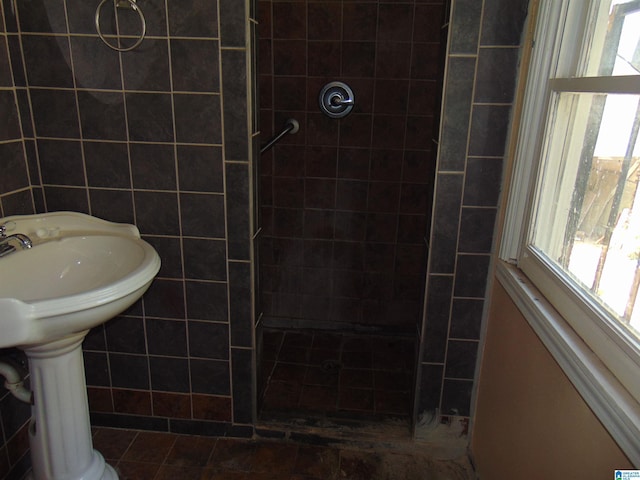 2820 20th St, Ensley, Birmingham, AL 35208 - full bathroom featuring walk in shower, tile walls, and a sink