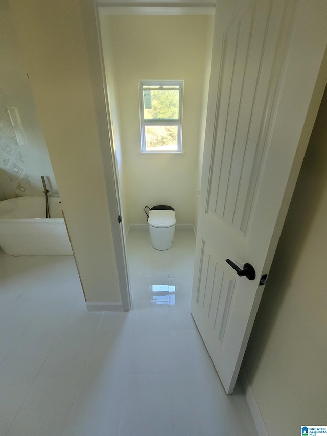 bathroom with toilet and a washtub