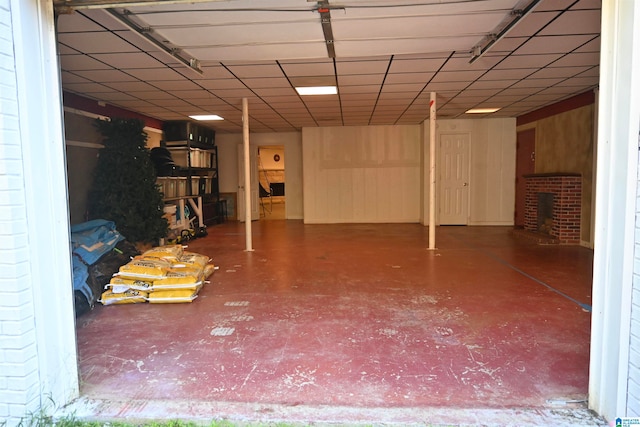 basement featuring a fireplace