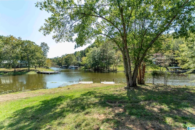 property view of water with a dock