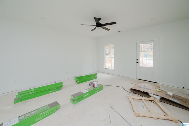 living room with ceiling fan