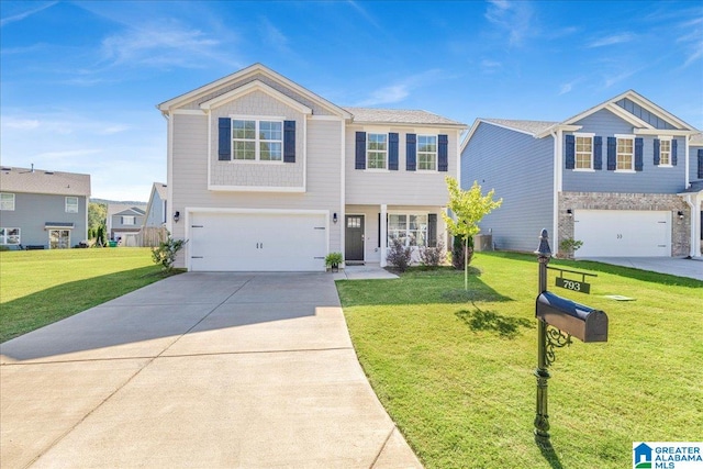 view of front of house featuring a garage and a front yard