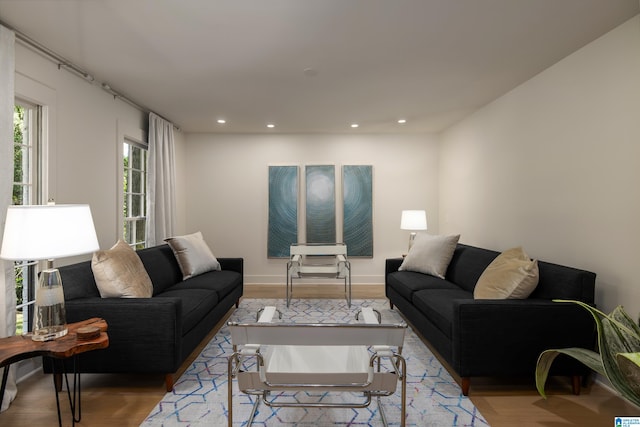 living room with light hardwood / wood-style floors