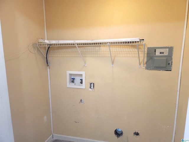 laundry room featuring electric panel, gas dryer hookup, and hookup for a washing machine