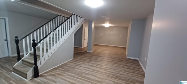 basement featuring wood-type flooring