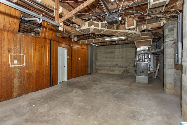 basement featuring heating unit