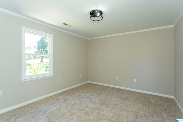 carpeted spare room featuring ornamental molding