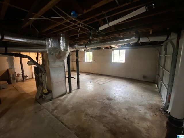 basement featuring heating unit