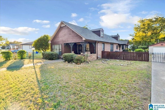 view of front of home featuring central AC, brick siding, a detached garage, concrete driveway, and an outdoor structure