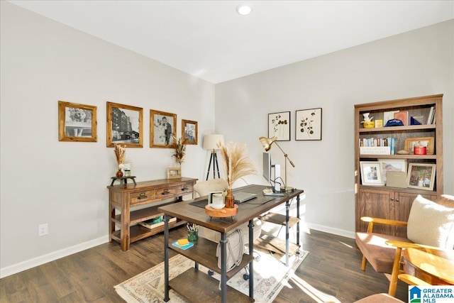 office space featuring dark hardwood / wood-style flooring