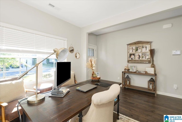 office featuring dark wood-type flooring