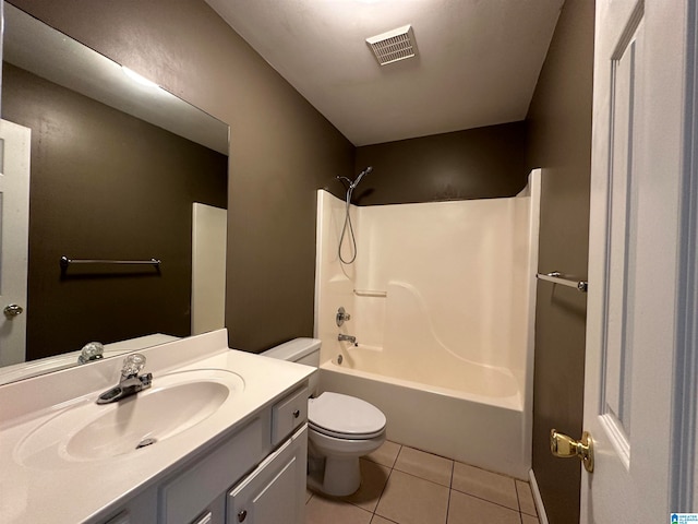 full bathroom with vanity, tile patterned floors, toilet, and shower / bath combination