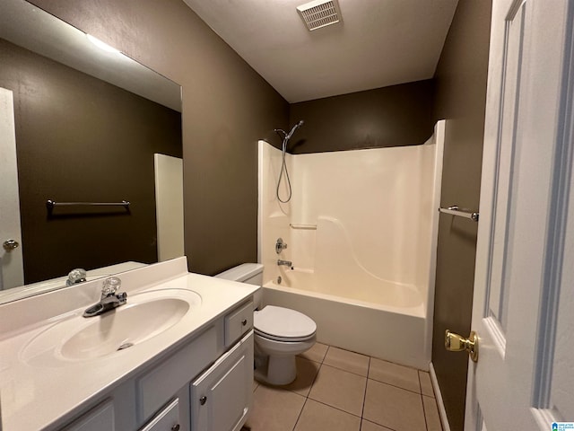 full bathroom with vanity, tile patterned floors, toilet, and shower / bath combination