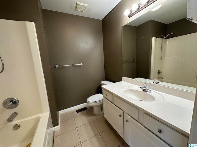 full bathroom featuring vanity, tile patterned flooring, toilet, and shower / bath combination