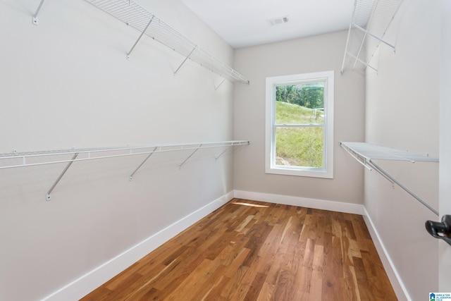 walk in closet with hardwood / wood-style floors