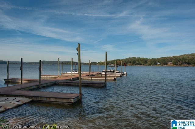 view of dock with a water view