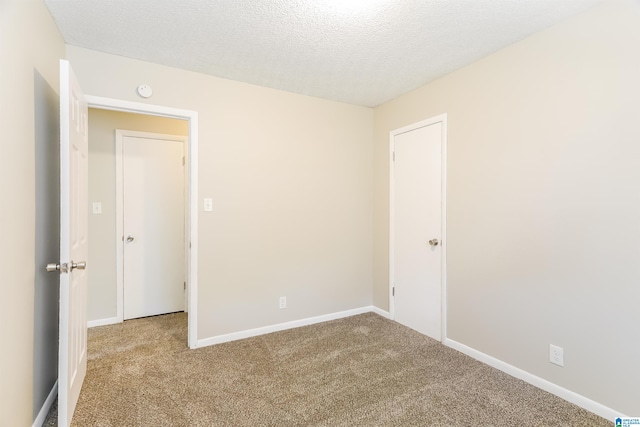 spare room featuring light colored carpet and a textured ceiling