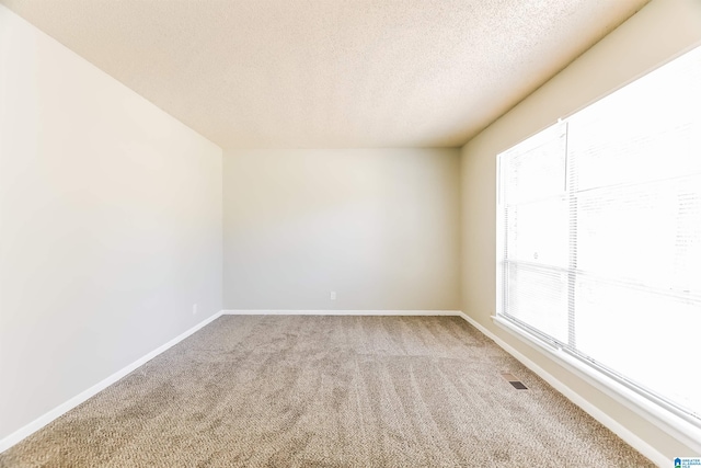 carpeted empty room with a textured ceiling