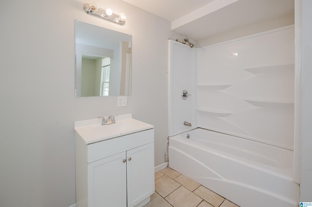 bathroom featuring bathing tub / shower combination, tile patterned floors, and vanity