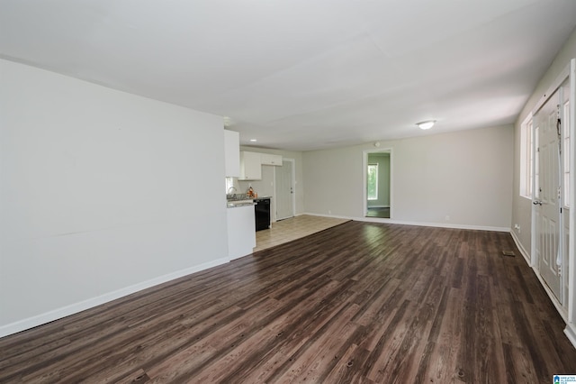 unfurnished living room with dark hardwood / wood-style floors