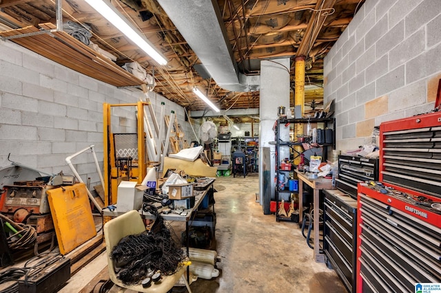 basement featuring a workshop area