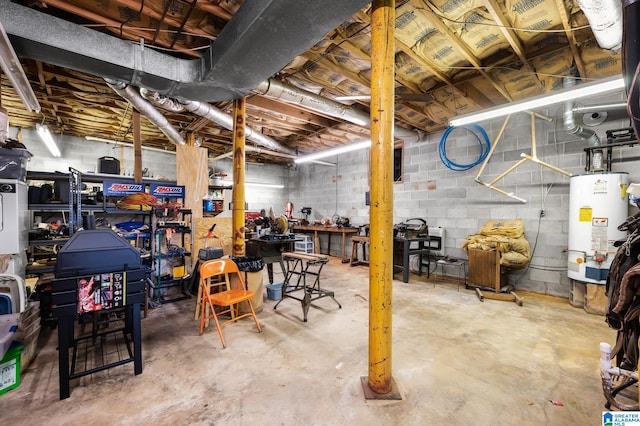 basement featuring gas water heater