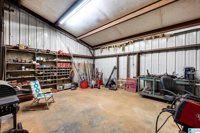 garage featuring a workshop area