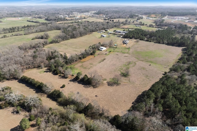 birds eye view of property featuring a rural view