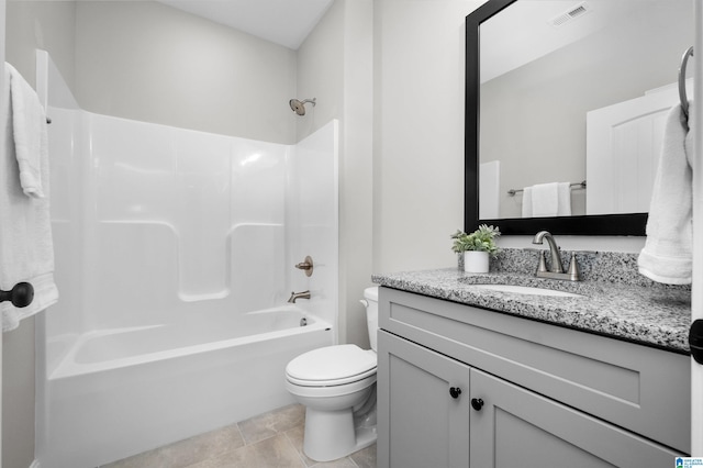 full bathroom with tile patterned flooring, vanity, toilet, and shower / washtub combination