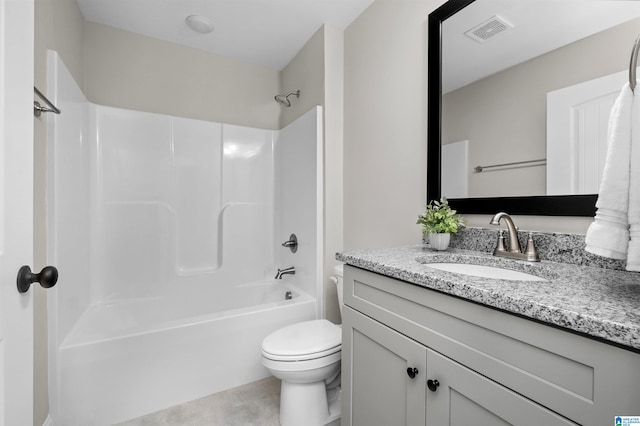 full bathroom with vanity, toilet, and shower / washtub combination