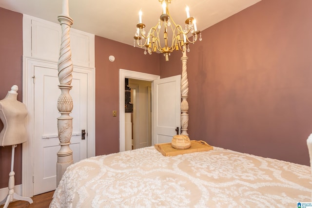 bedroom featuring a chandelier