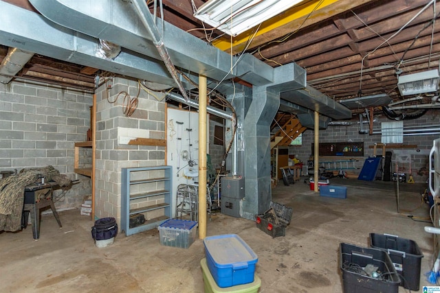 basement with heating unit