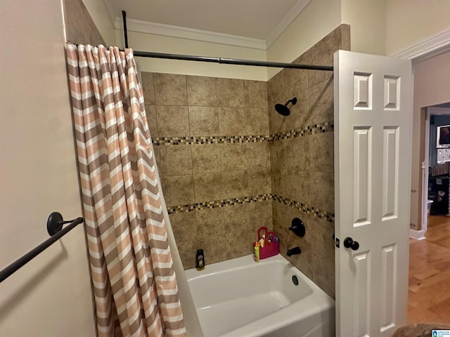 46 Stone Ridge Dr, Sylacauga, AL 35150 - full bathroom featuring ornamental molding and shower / tub combo with curtain