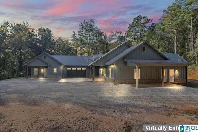 modern inspired farmhouse featuring a carport