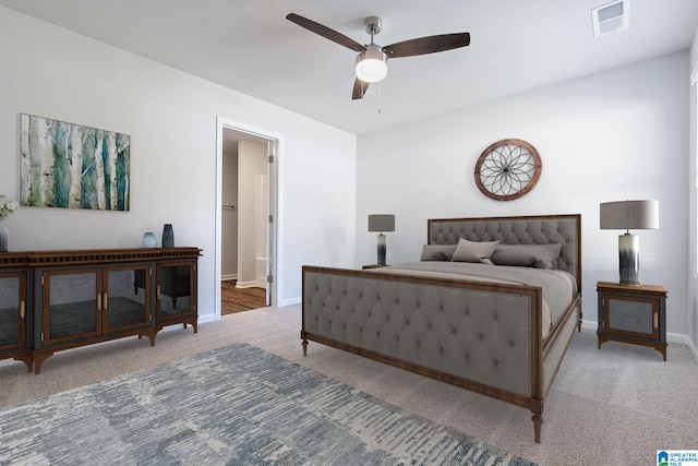 bedroom with carpet flooring and ceiling fan