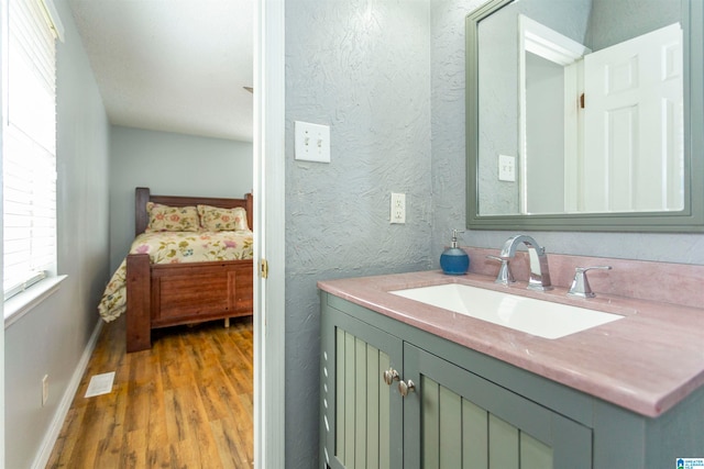 bathroom featuring vanity and wood-type flooring