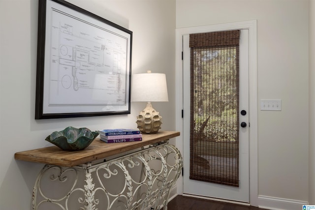 entryway with dark hardwood / wood-style flooring