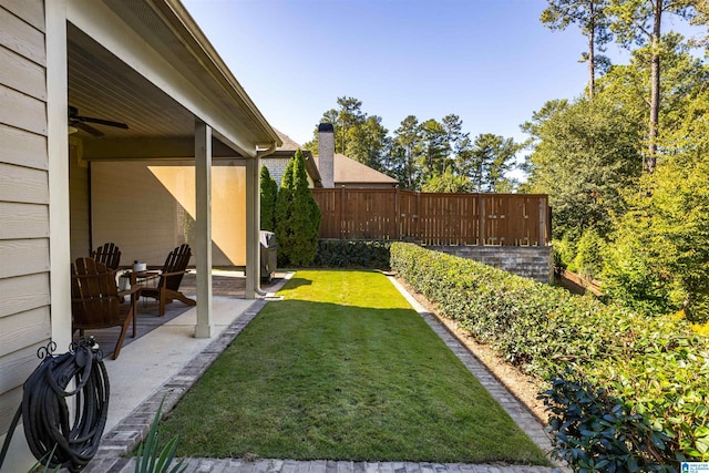 view of yard featuring a patio and ceiling fan