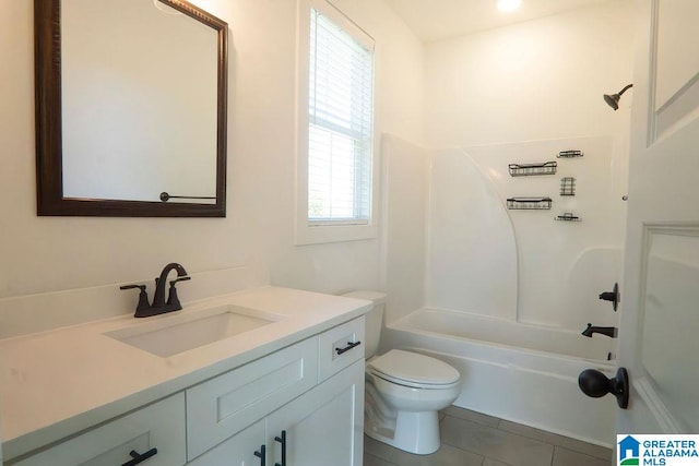 full bathroom featuring vanity, tile patterned flooring, toilet, and shower / bath combination