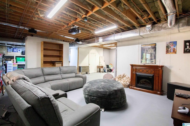 living room with concrete floors