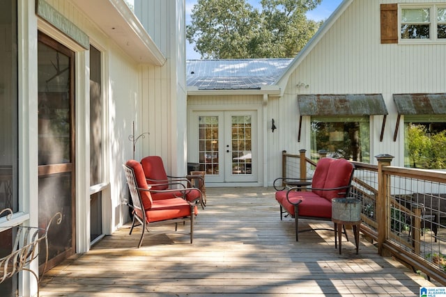 wooden deck with french doors